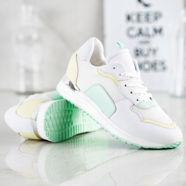 SHELOVET Baskets légères et élégantes blanche vert jaune 1