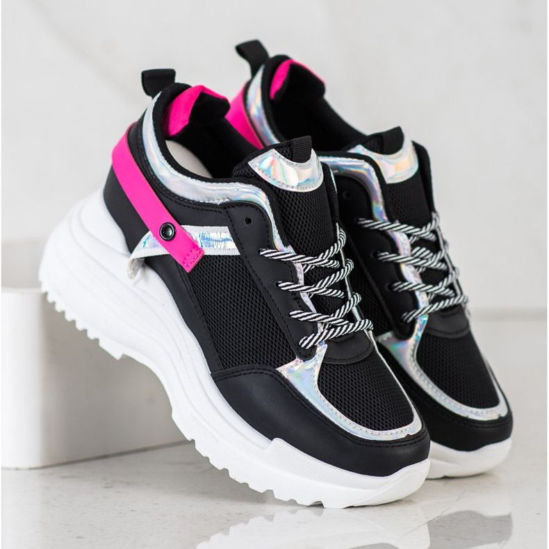 Marquiz Espadrilles de coin noir rose 2