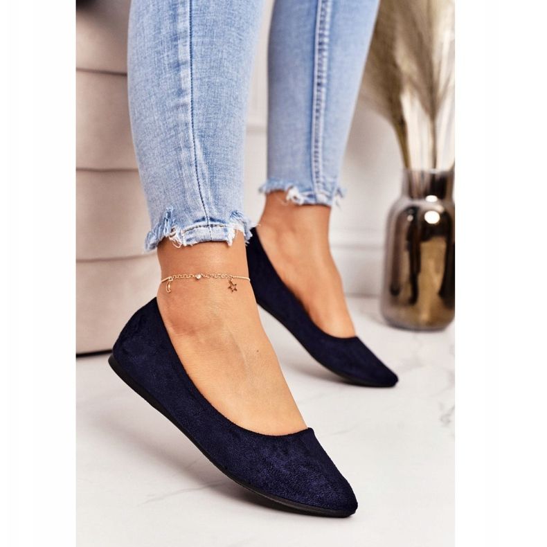 PS1 Délicate Ballerine En Daim Spitz Bleu Marine Dermeno 1