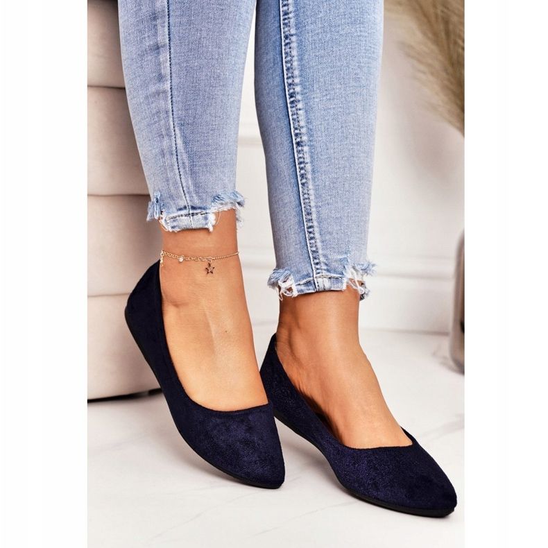 PS1 Délicate Ballerine En Daim Spitz Bleu Marine Dermeno 2