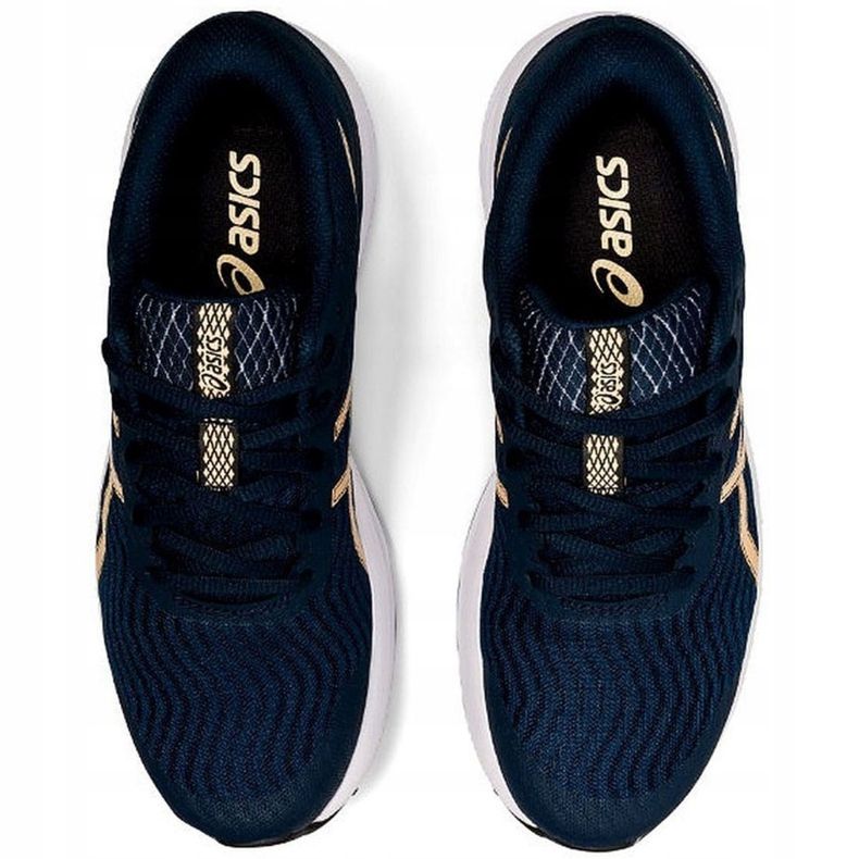 Chaussures de course Asics Patriot 12 pour femmes bleu marine 1012A705 403 doré 1