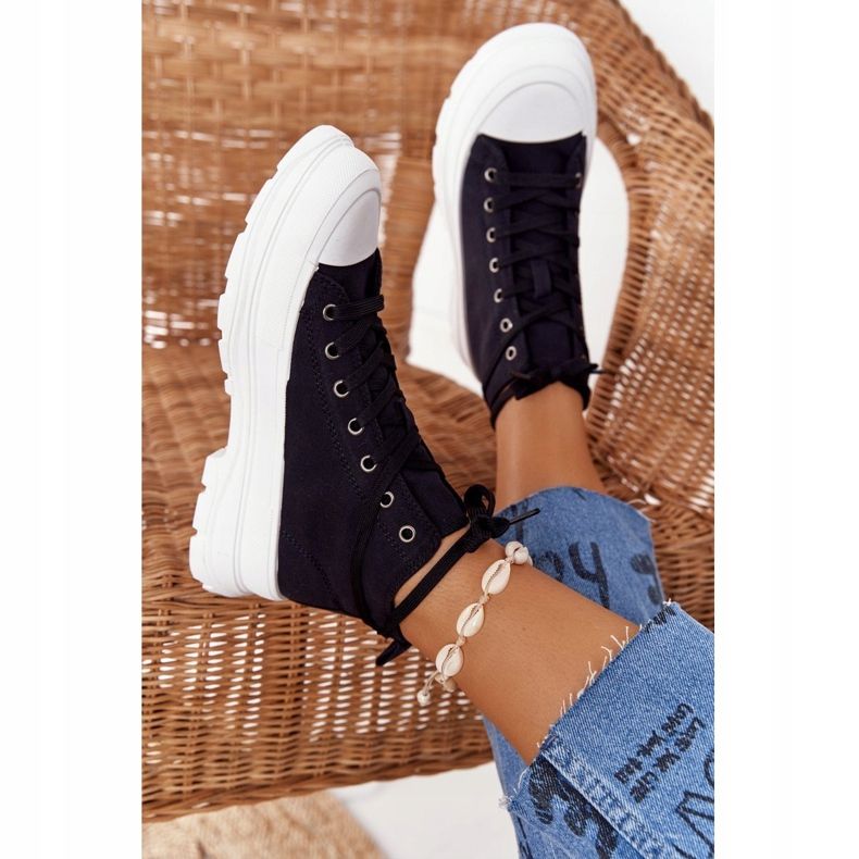 FB2 Baskets Hautes Femme Sur Une Grande Semelle Noir Trissy 1