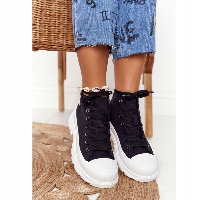 FB2 Baskets Hautes Femme Sur Une Grande Semelle Noir Trissy 2