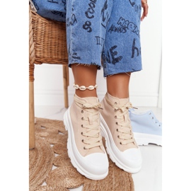 FB2 Baskets Hautes Femme Trissy Beige Sur Une Grande Semelle 1