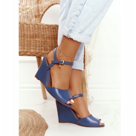 Sandales Compensées En Cuir Laura Messi 2253 Bleu 4