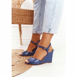 Sandales Compensées En Cuir Laura Messi 2253 Bleu 1