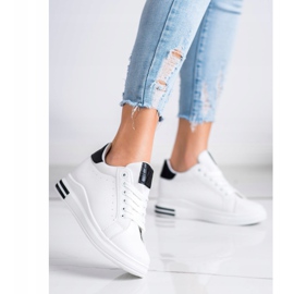 Ideal Shoes Baskets compensées de printemps blanc noir 1