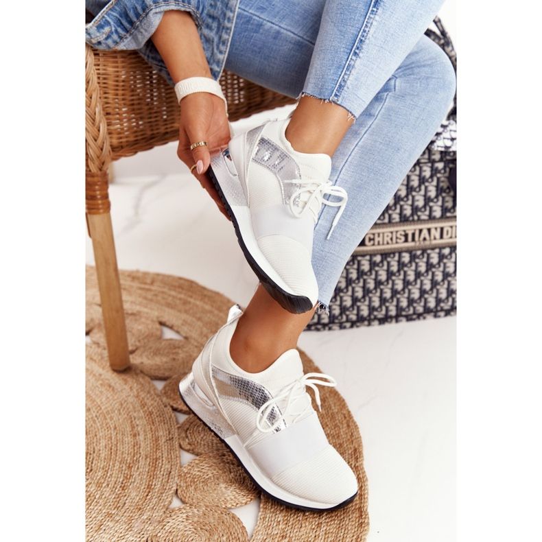 FB2 Chaussures de sport femme Sneakers Blanc et Argent Netta 1