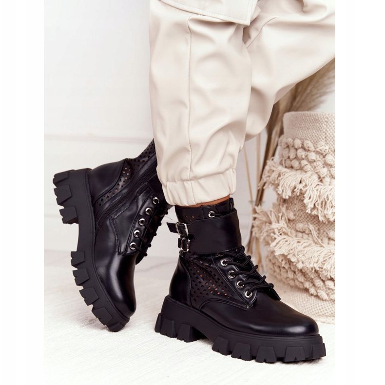 FB2 Travailleurs de bottes ajourées sur la plate-forme noire soufflée le noir 2