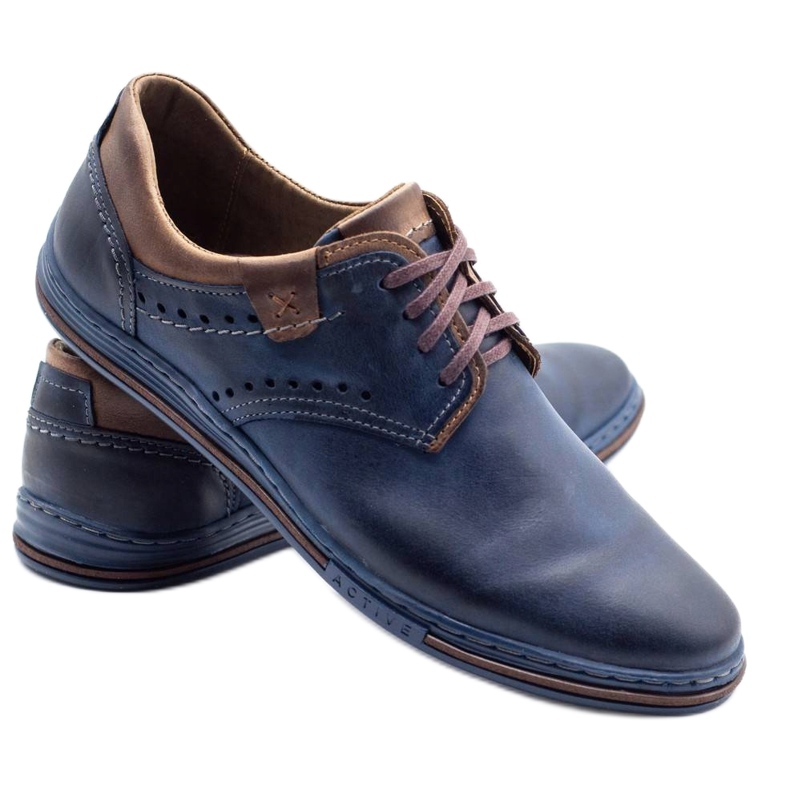 Polbut Chaussures décontractées pour hommes 402 bleu marine avec marron brun 2