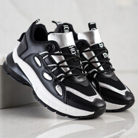 SHELOVET Baskets élégantes en cuir écologique le noir argent 1