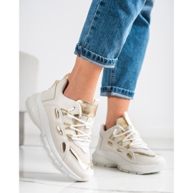 SHELOVET Baskets élégantes en cuir écologique beige doré 1