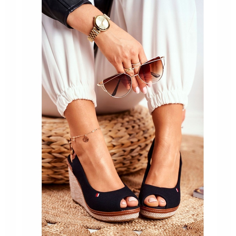 PS1 Sandales compensées tressées noires Tommy brun le noir 1