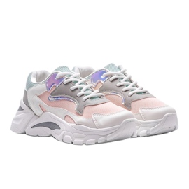 Baskets Lesly blanches et roses 1