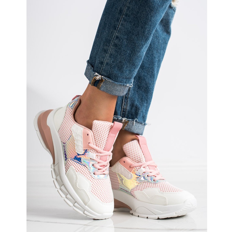 SHELOVET Baskets à la mode blanc rose 2