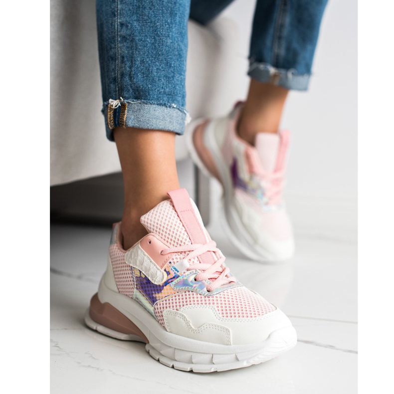 SHELOVET Baskets à la mode blanc rose 1