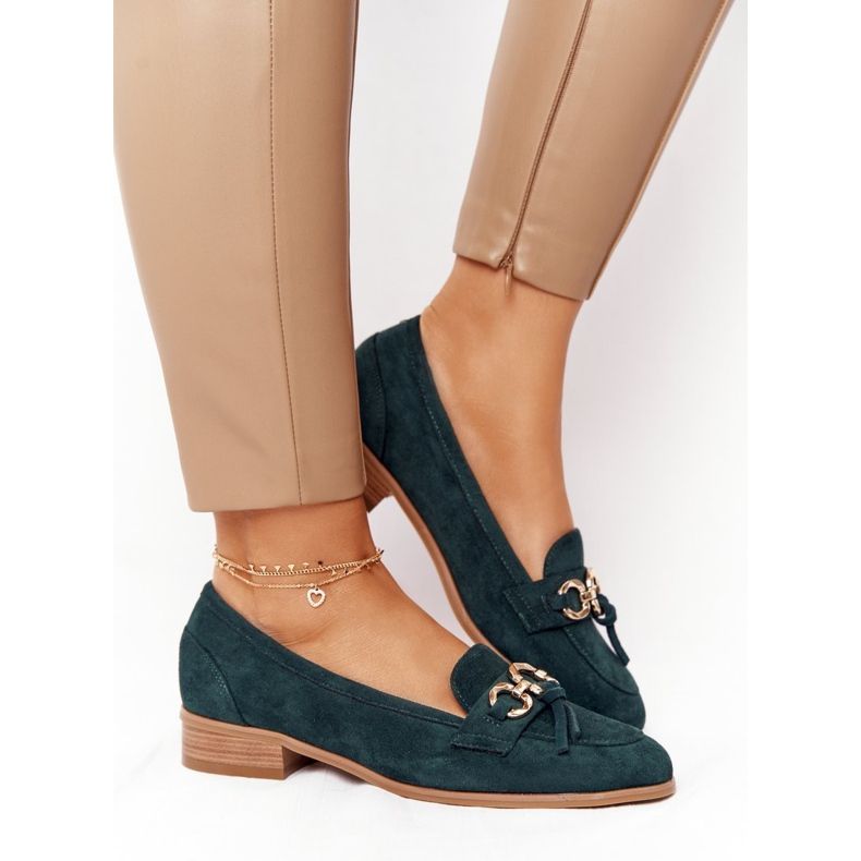 Mocassins Élégants Pour Femmes Vinceza 10585 Daim Vert d'or 1