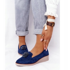 Chaussures Compensées Élégantes Vinceza 10580 Daim Bleu Marine 1