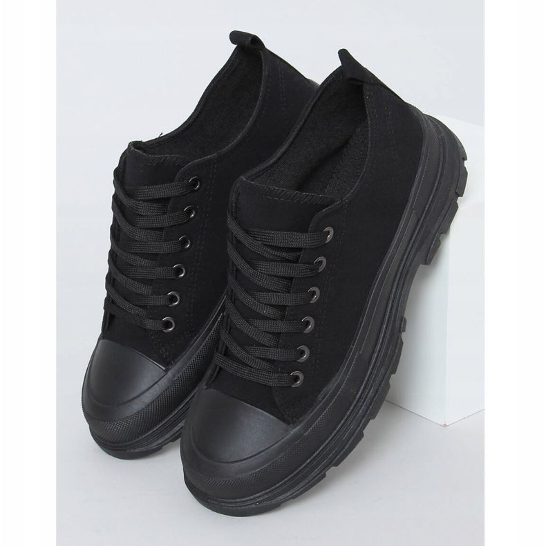 Baskets femme noires (semelle noire) LA122 Allblack 1
