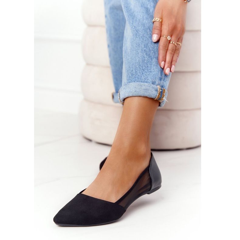 Ballerines En Daim Noir En Spitz Avec Filet 2