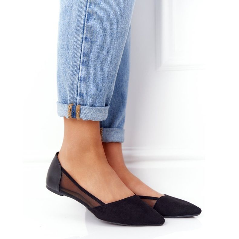 Ballerines En Daim Noir En Spitz Avec Filet 1