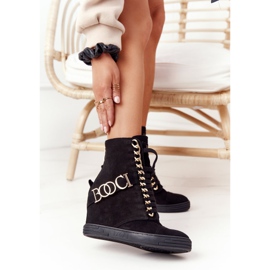 Baskets en daim pour femmes BOOCI 2222 Golden Black Letters le noir 1