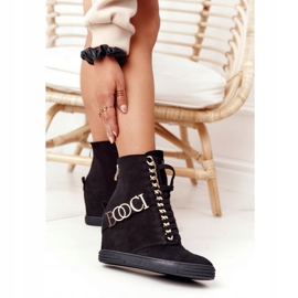 Baskets en daim pour femmes BOOCI 2222 Golden Black Letters noir 2