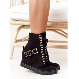 Baskets en daim pour femmes BOOCI 2222 Golden Black Letters le noir 6