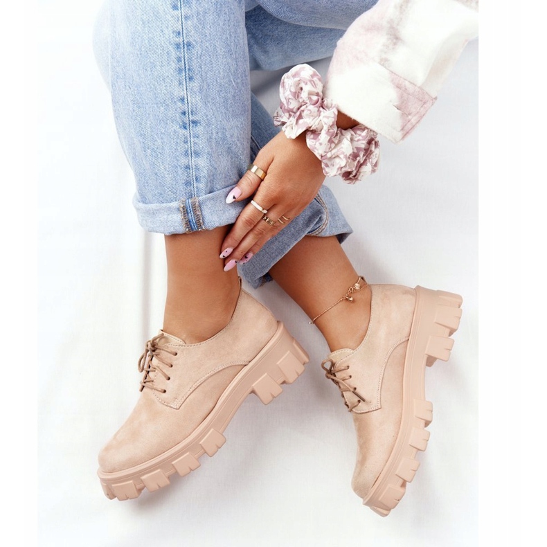 PS1 Chaussures Oxfords pour femmes en daim sur la plate-forme nue Imogen beige rose 1