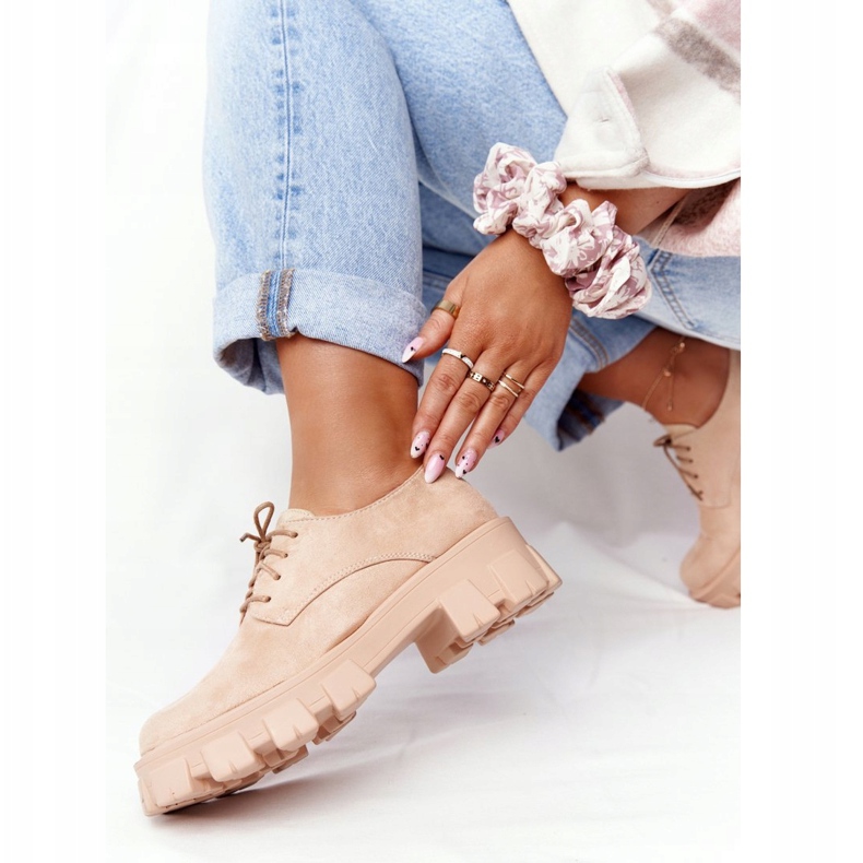 PS1 Chaussures Oxfords pour femmes en daim sur la plate-forme nue Imogen beige rose 2