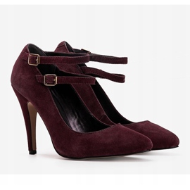Escarpins en daim bordeaux sur le talon L408 rouge 4