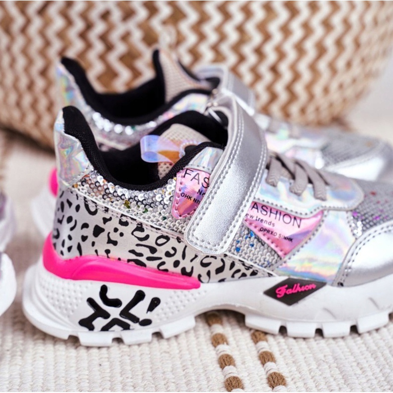 FRROCK Chaussures de sport pour enfants avec velcro argent Be Happy gris 7 FRROCK Chaussures de sport pour enfants avec velcro argent Be Happy gris 7