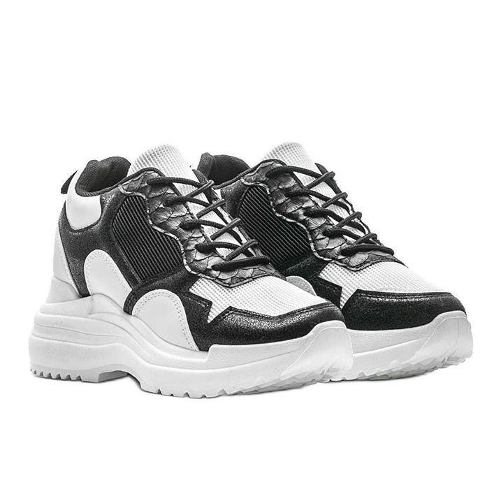 Baskets noires et blanches sur le compensé Alexandra le noir 1