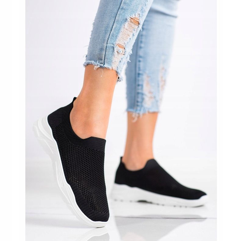 Ideal Shoes Chaussures à enfiler avec maille noir 1