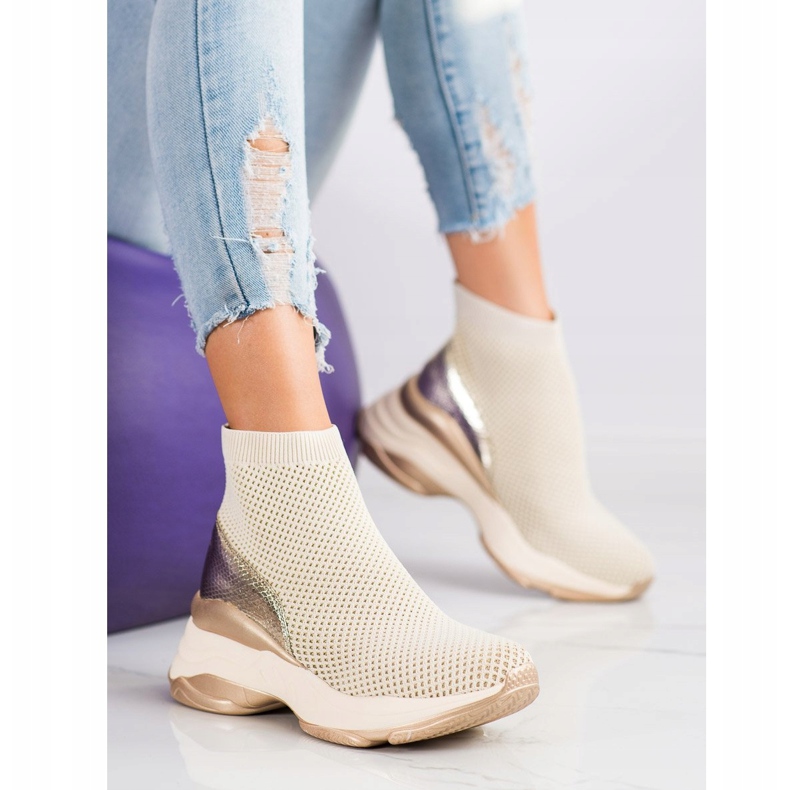 SHELOVET Baskets hautes en textile beige 1