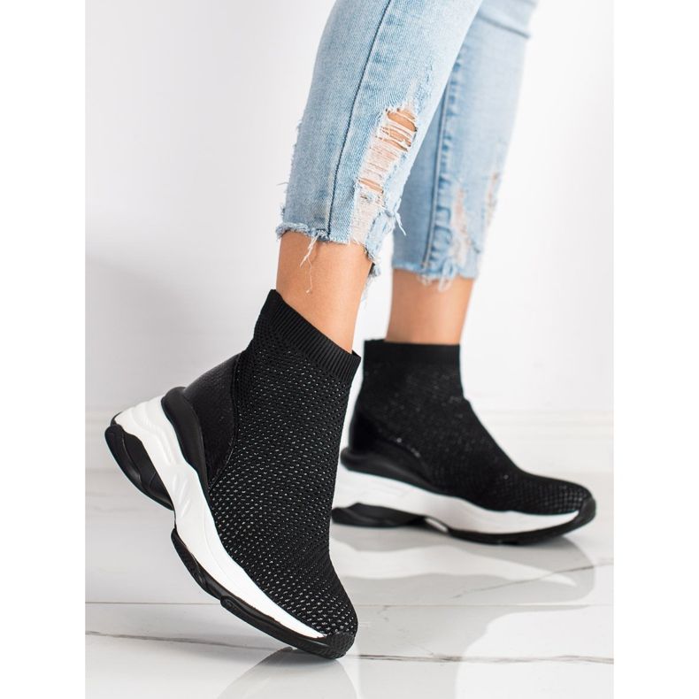 SHELOVET Baskets hautes en textile noir 1