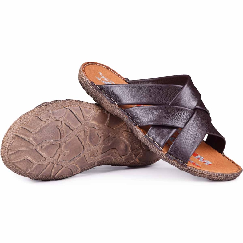 Kampol Chaussons cuir homme 214 / BR marron brun 1