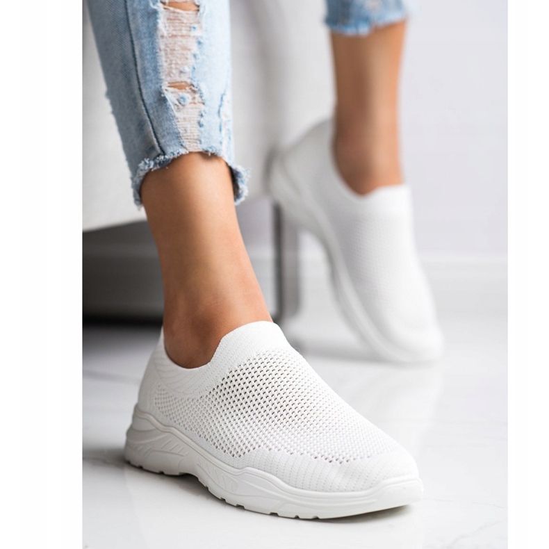 Ideal Shoes Chaussures à enfiler avec maille blanc 1