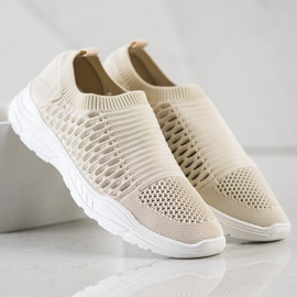 Ideal Shoes Baskets ajourées confortables beige 3