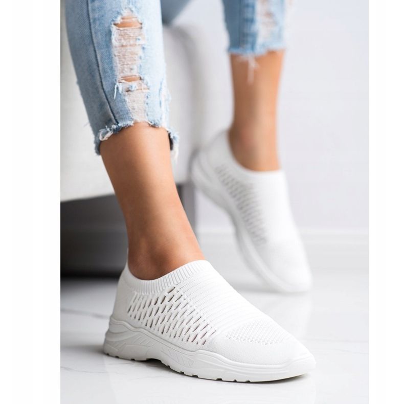 Ideal Shoes Baskets ajourées confortables blanc 1