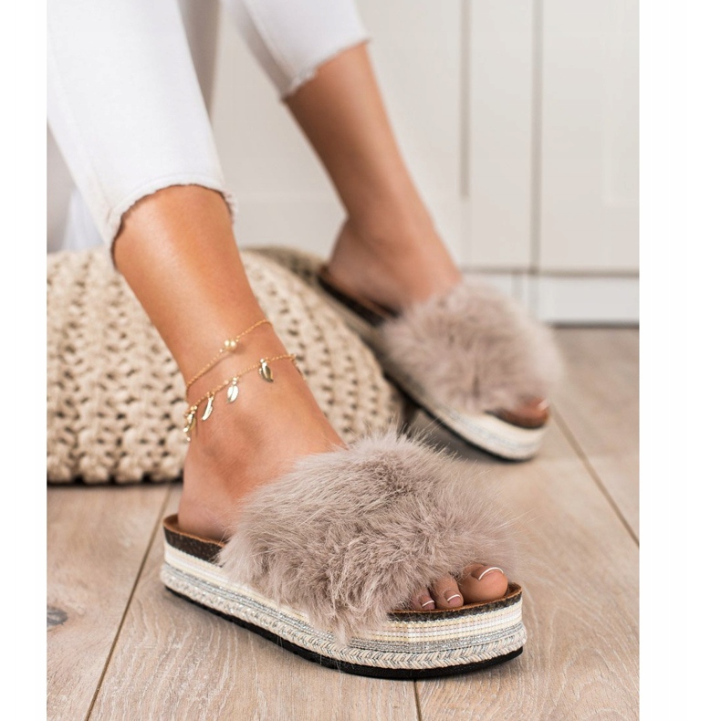 Seastar Pantoufles à la mode sur une plate-forme décorative beige brun 1