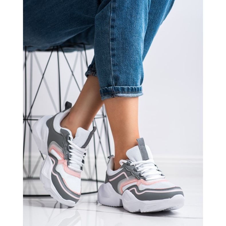 SHELOVET Baskets de sport légères blanche rose gris 2