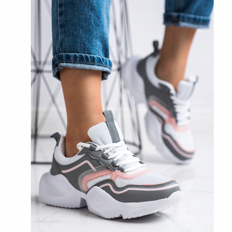 SHELOVET Baskets de sport légères blanc rose gris 1