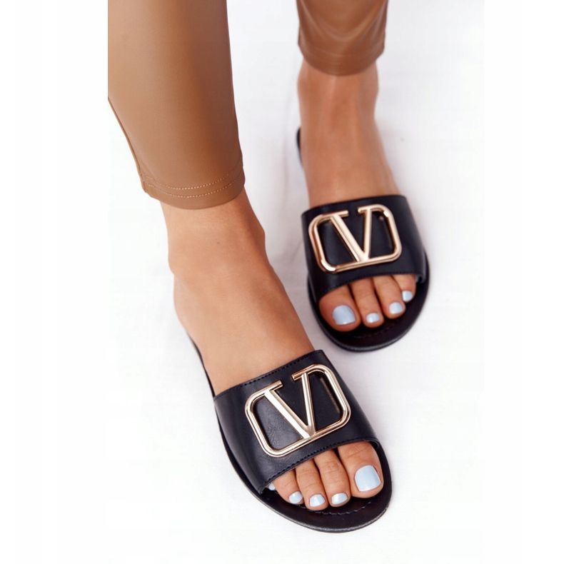 PS1 Pantoufles noires classiques pour femmes Vicky le noir d'or 2