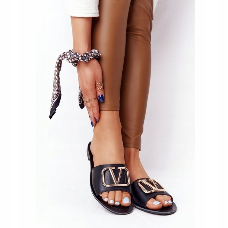 PS1 Pantoufles noires classiques pour femmes Vicky le noir d'or 1