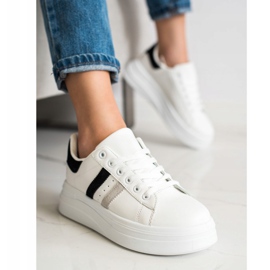SHELOVET Baskets avec empiècements en daim blanche 4