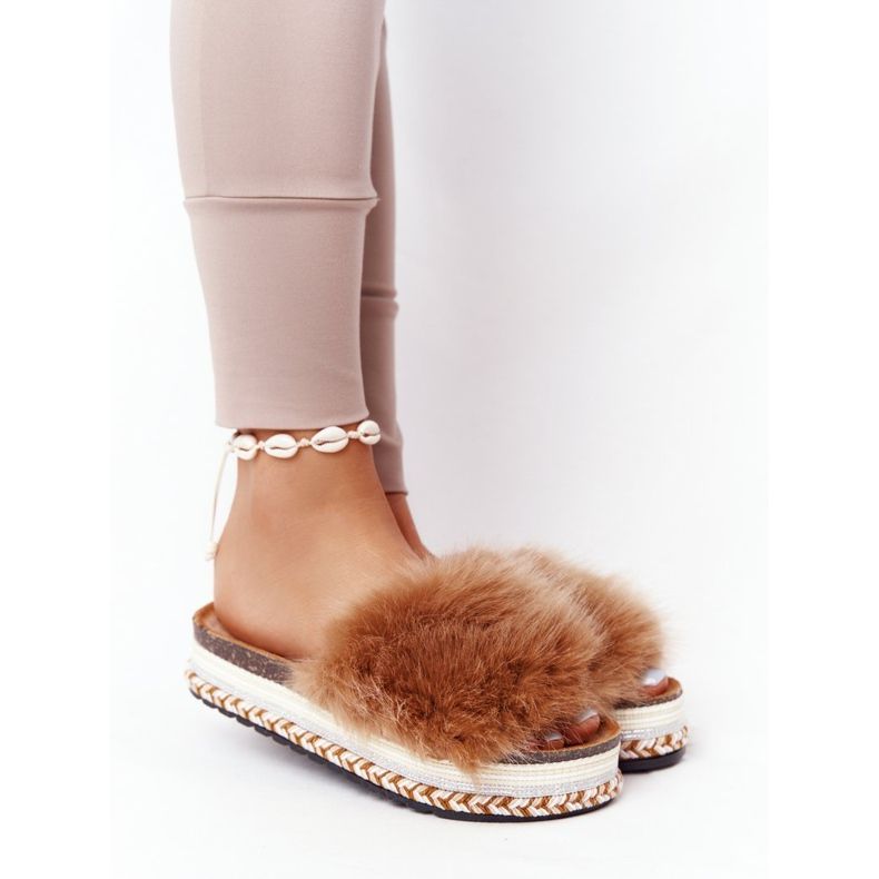 PS1 Pantoufles à plateforme Camel Adventure avec fourrure brun multicolore 2