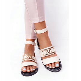 PS1 Sandales Plates En Cuir Beige On Time 4