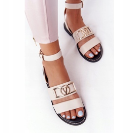 PS1 Sandales Plates En Cuir Beige On Time 2