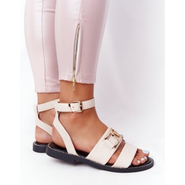PS1 Sandales Plates En Cuir Beige On Time 3